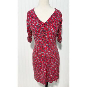 Boden Women's Floral Print Midi Dress Red Blue Short Sleeve V‎ Neck Size 10